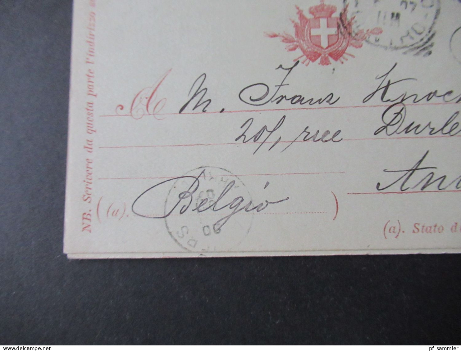 Italien 1907 Doppelkarte Livorno - Anvers Eigenhändige Karte AUTOGRAMM UNTERSCHRIFT Sperati / Bruder Von Jean De Sperati - Ganzsachen