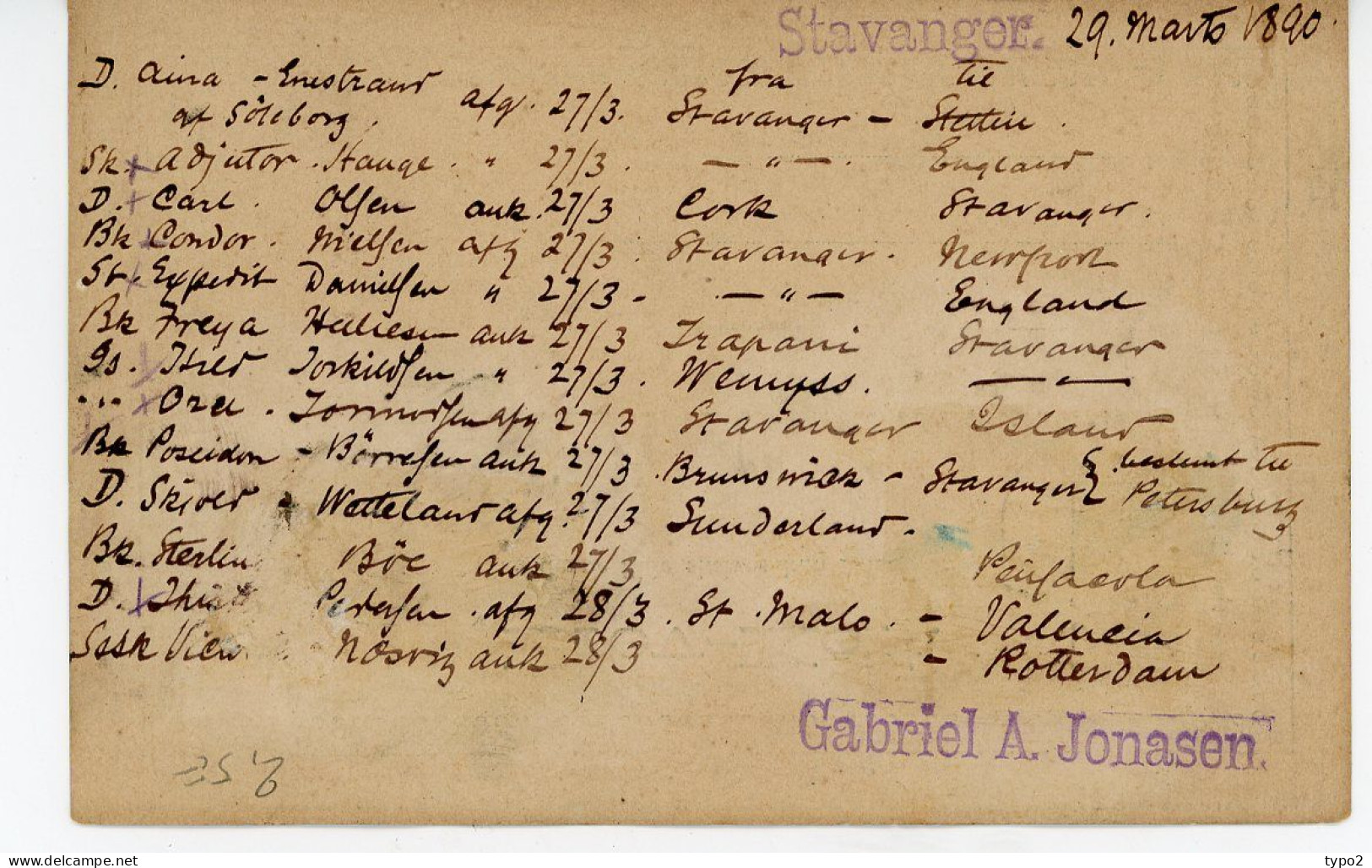 NORVEGE CARTE 1890 De STAVANGER A BERGEN 2 Scans - Cartas & Documentos