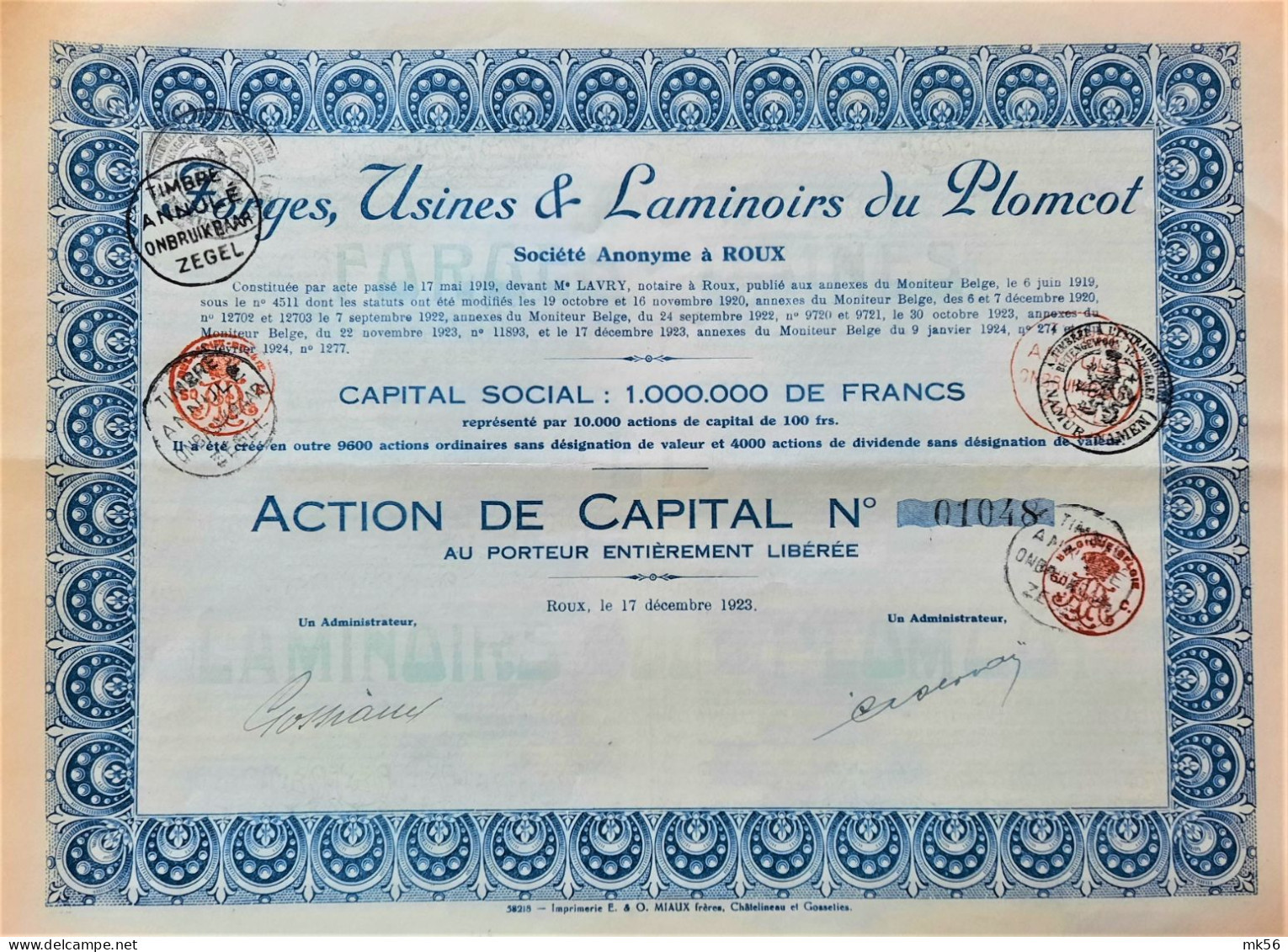 S.A. Forges, Usines Et Laminoirs Du Plomcot (1923) Roux - Industrie