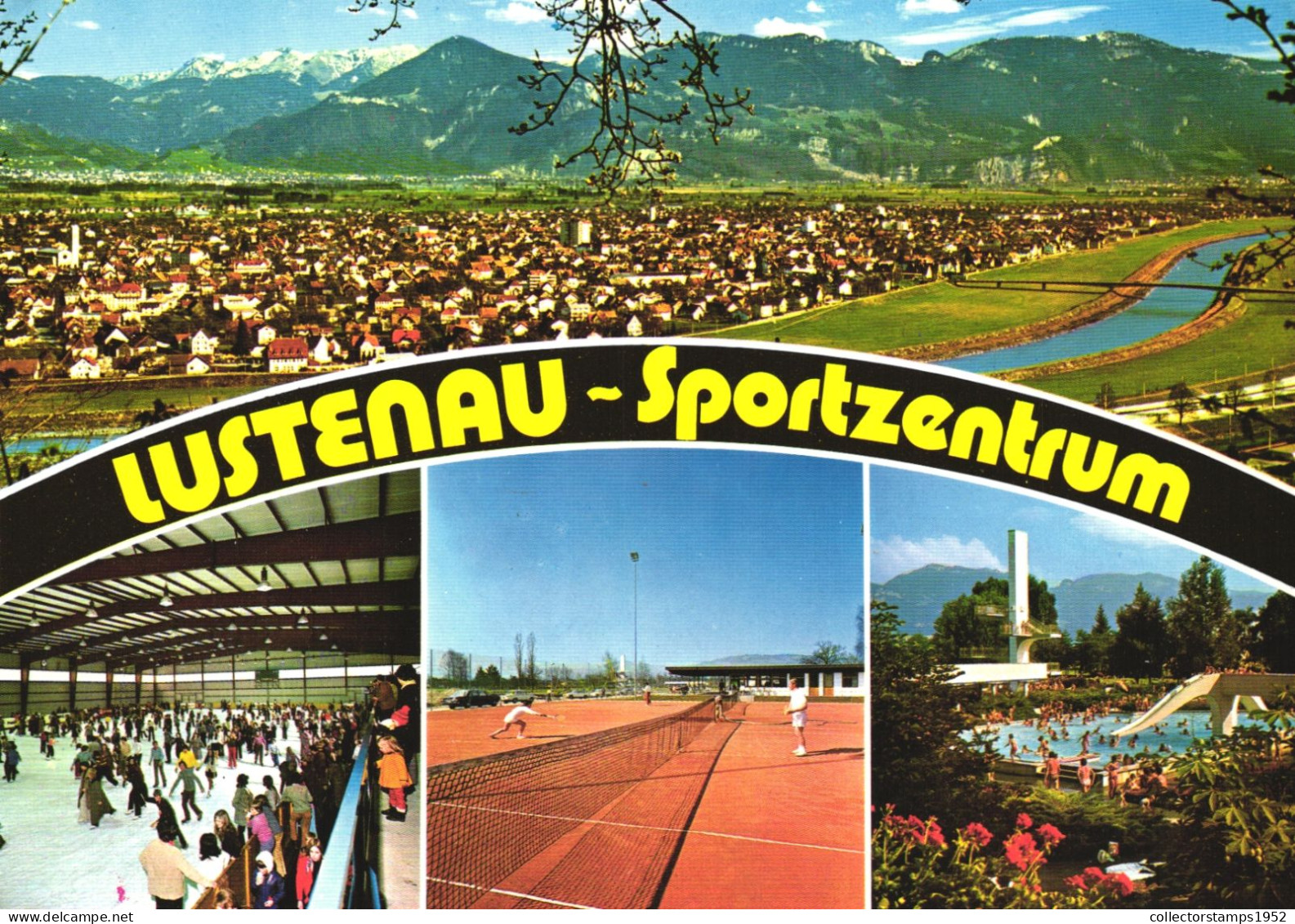 LUSTENAU, MULTIPLE VIEWS, ARCHITECTURE, TENNIS COURT, POOL, RESORT, SKATING RINK, AUSTRIA, POSTCARD - Lustenau