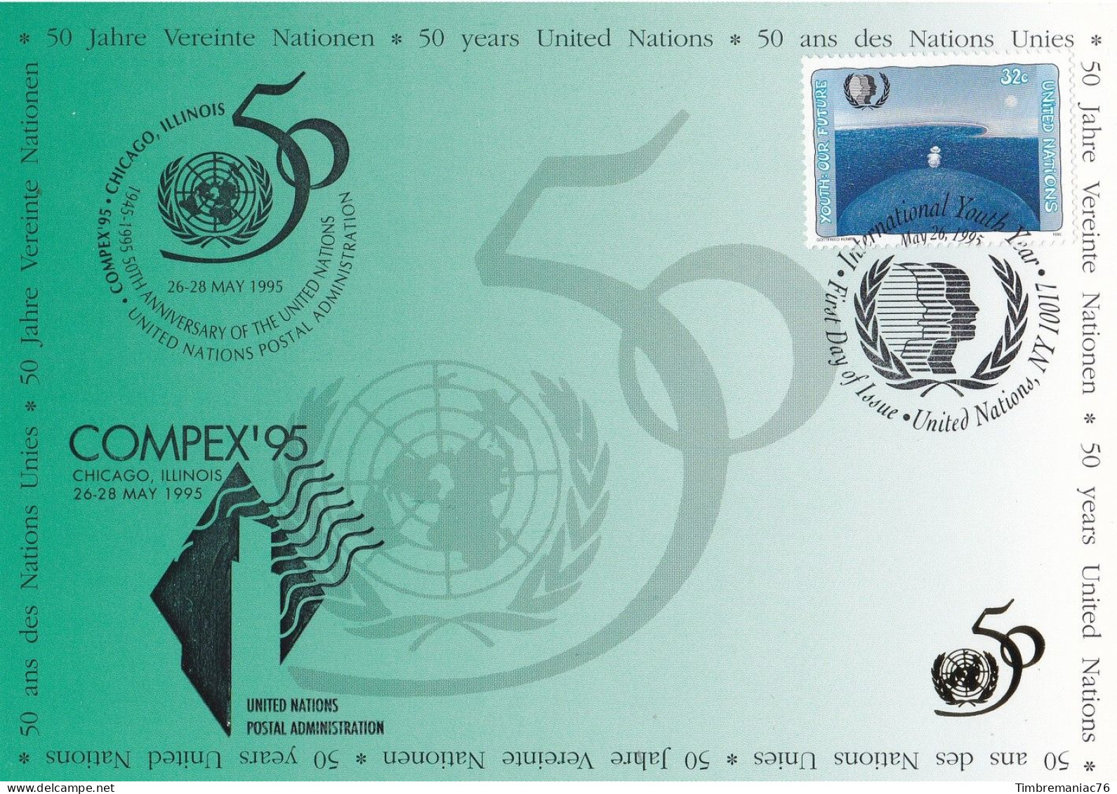 Nations Unies N.Y.  1995 YT 673 Carte Postale Oblitérée 1er Jour - Tarjetas – Máxima
