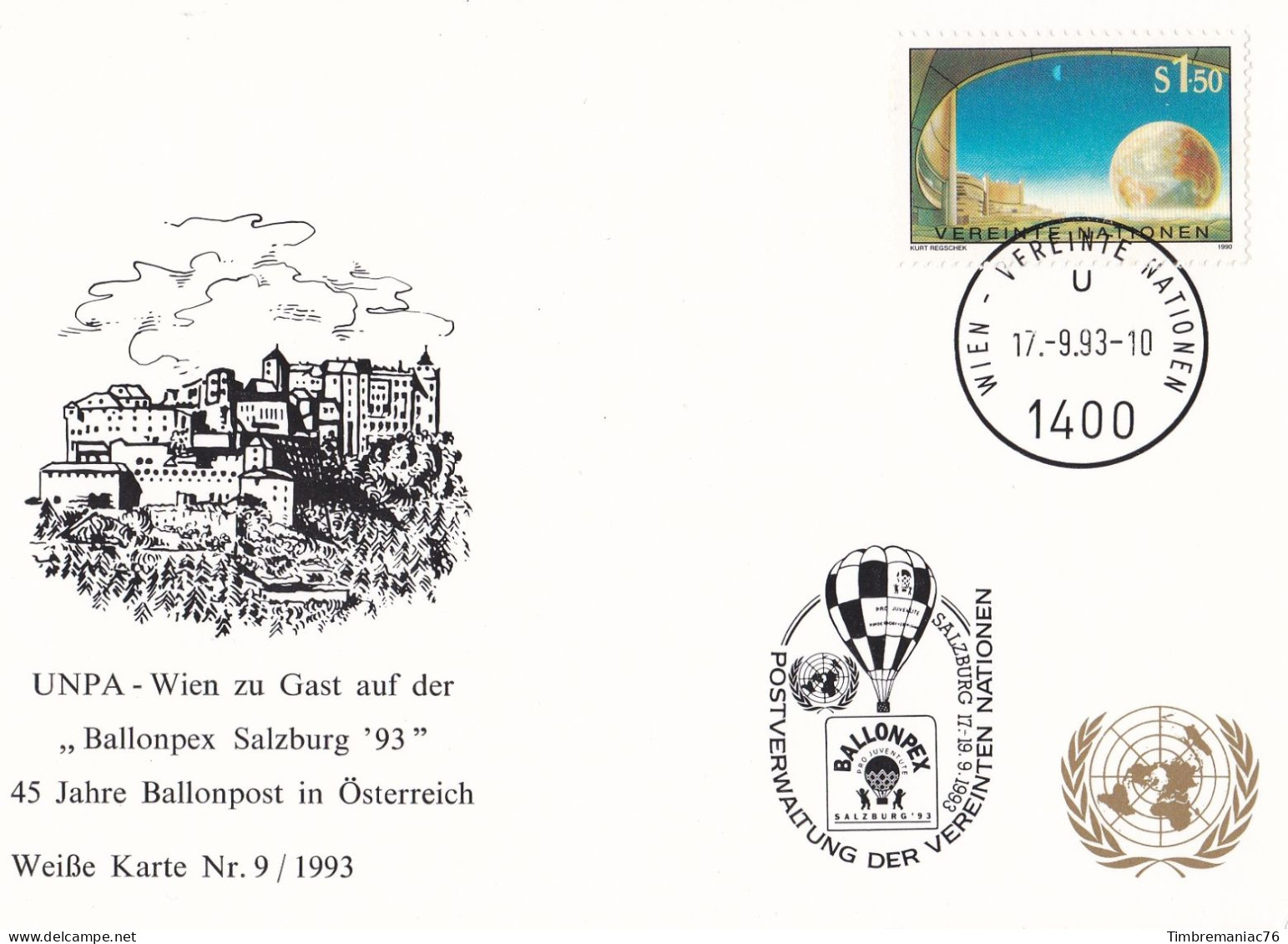 Nations Unies Vienne. Carte Postale 1990 YT 103 Oblitéré 1er Jour - Cartoline Maximum