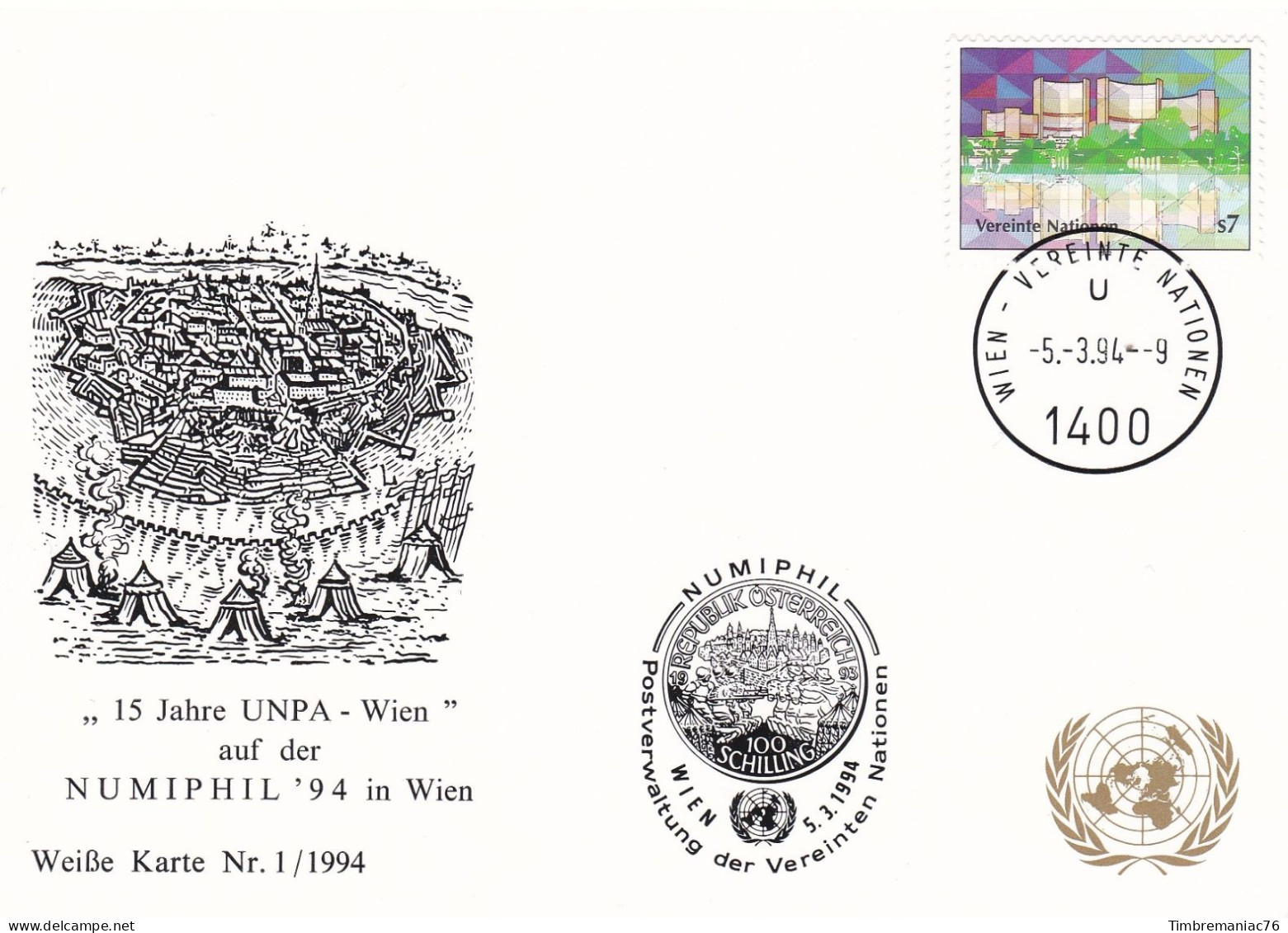 Nations Unies Vienne. Carte Postale 1992 YT 150 Oblitérés 1er Jour - Maximumkaarten