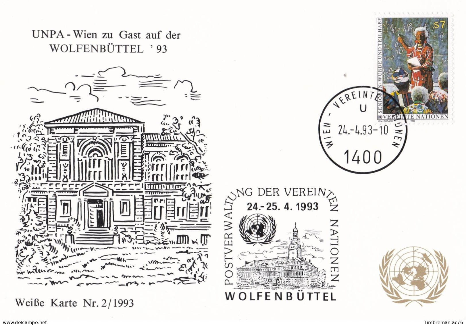 Nations Unies Vienne. Carte Postale 1993 YT 158 Oblitéré 1er Jour - Maximumkarten