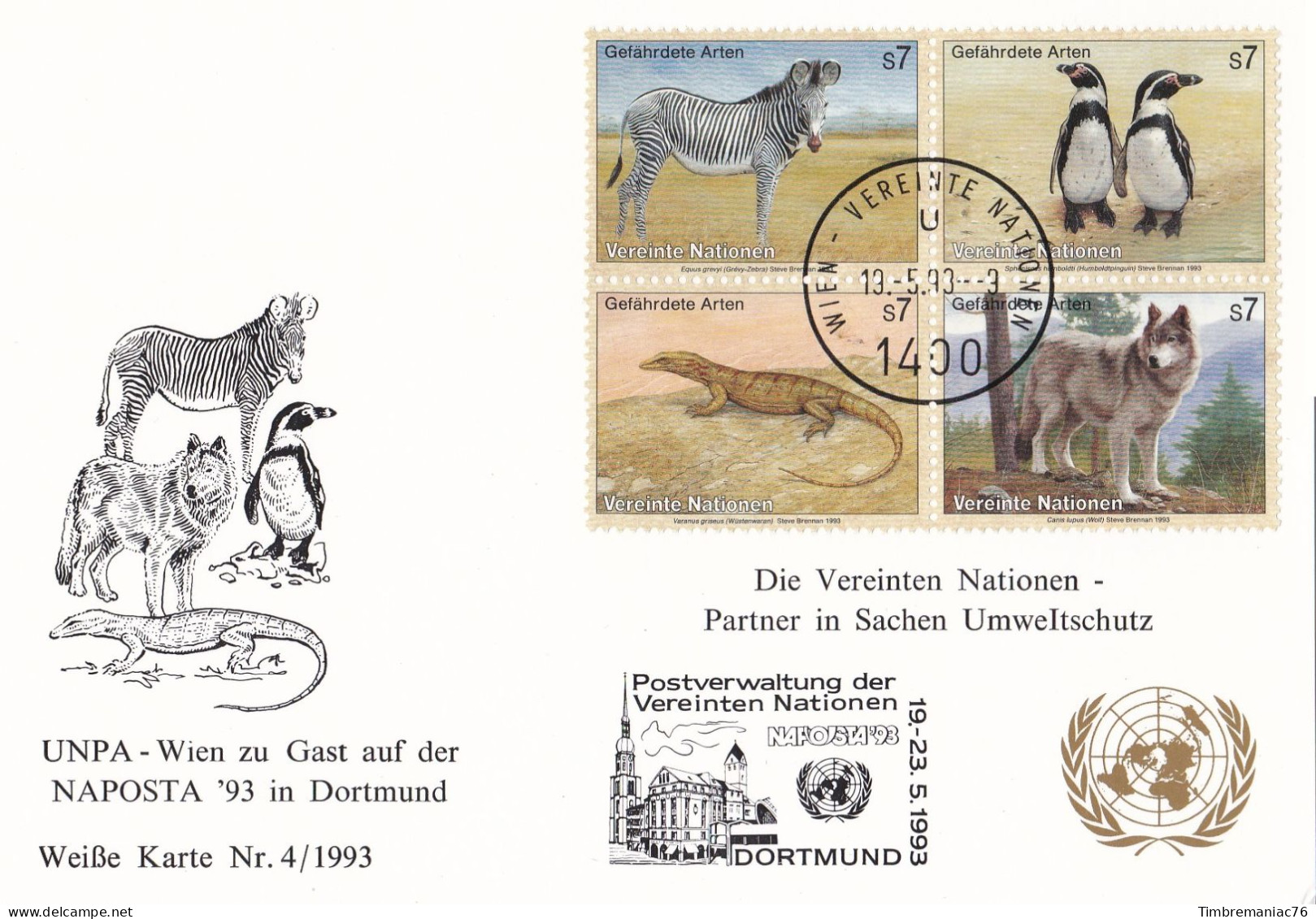 Nations Unies Vienne. Carte Postale 1993 YT 159-160-161-162 Oblitérés 1er Jour - Maximumkarten