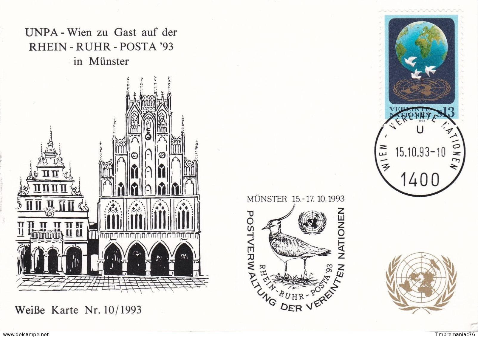 Nations Unies Vienne. Carte Postale 1993 YT 165 Oblitéré 1er Jour - Cartoline Maximum