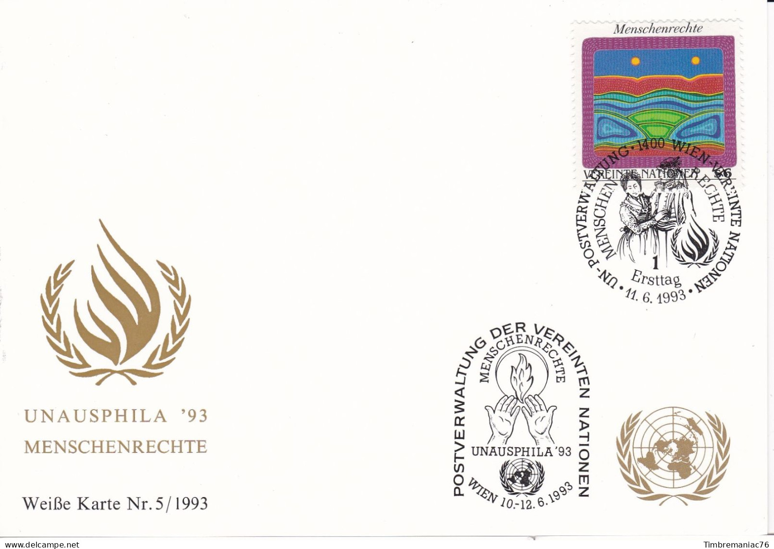 Nations Unies Vienne. Carte Postale 1993 YT 169 Oblitéré 1er Jour - Maximum Cards