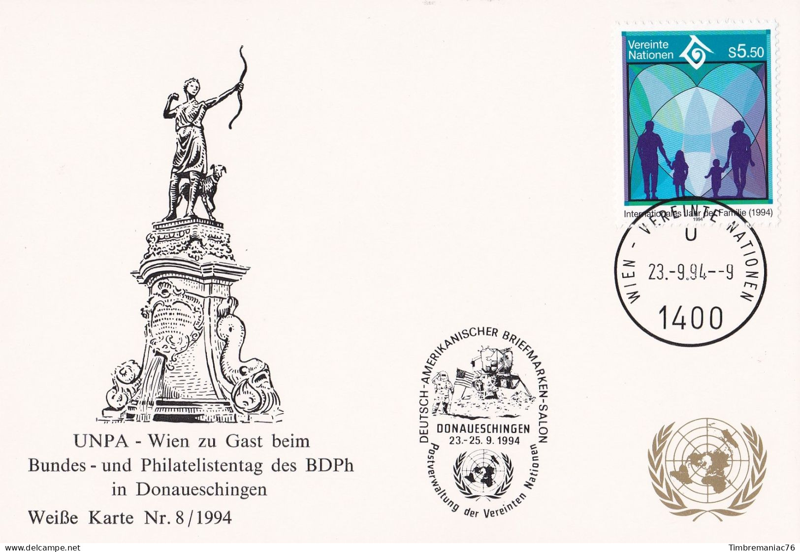 Nations Unies Vienne. Carte Postale 1994 YT 180 Oblitéré 1er Jour - Maximumkarten