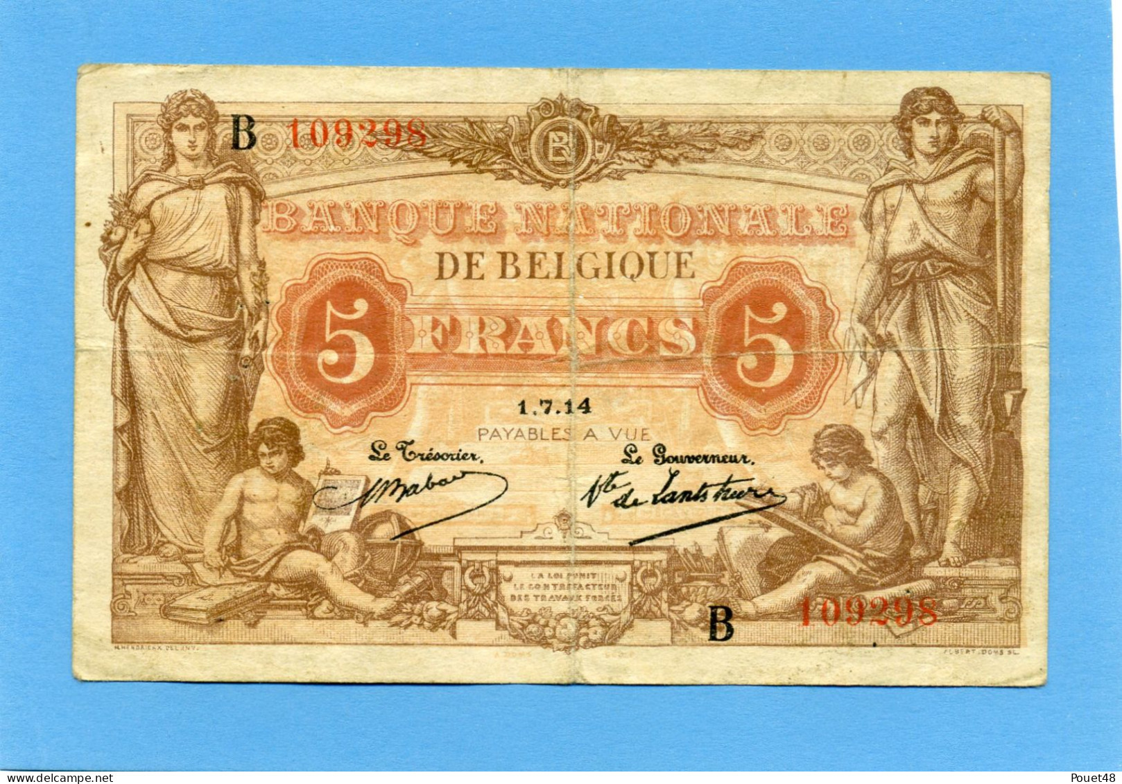 BELGIQUE - 5 Francs 1914, Circulé (B.27) - 5 Francs