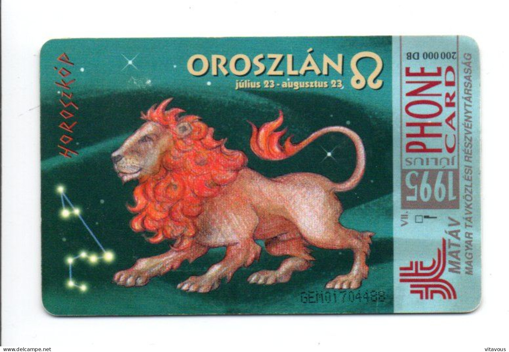 Lion Zodiaque Zodiac Lion Télécarte Hongrie  Phonecard  (1213) - Hungría