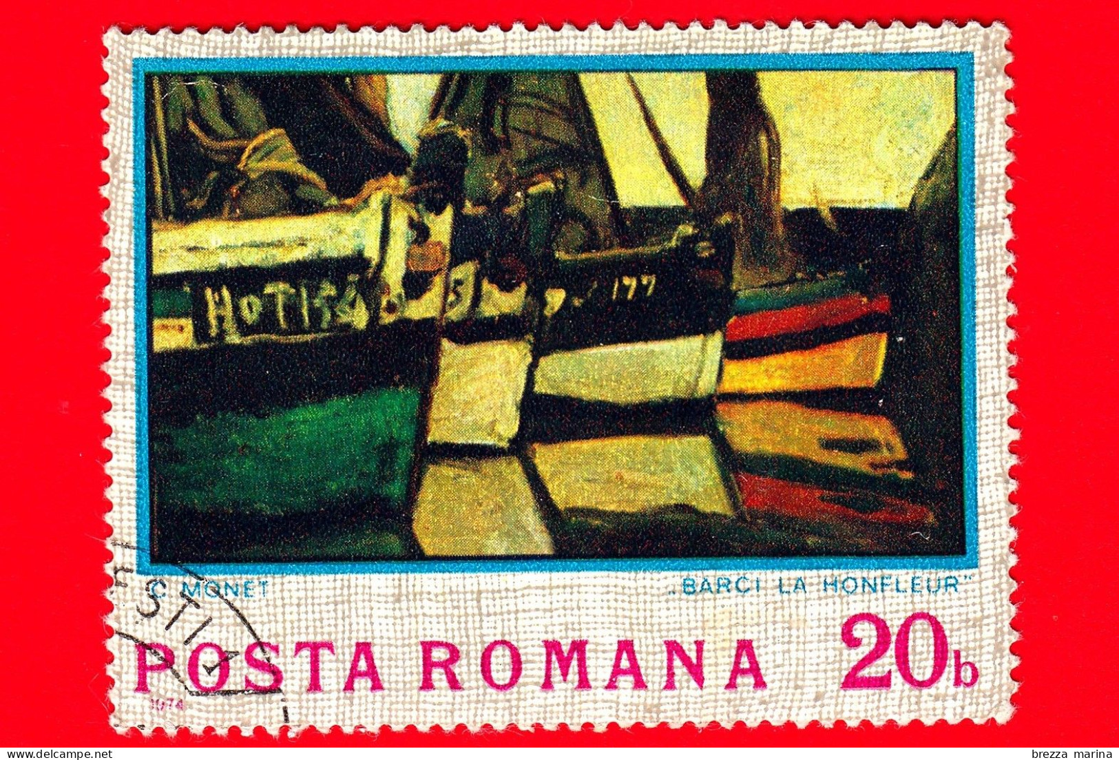 ROMANIA - 1974 - Dipinti - Impressionismo - Barche A Honfleur, Claude Monet (1840-1926) - 20 - Usado