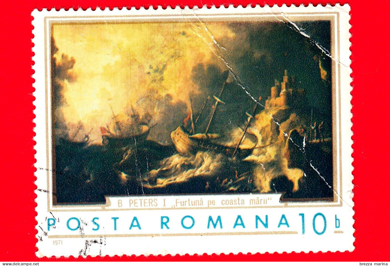 ROMANIA - Usato - 1971 - Temporale Sulla Costa, Dipinto Di B. Peters, Paesi Bassi - 10 - Oblitérés