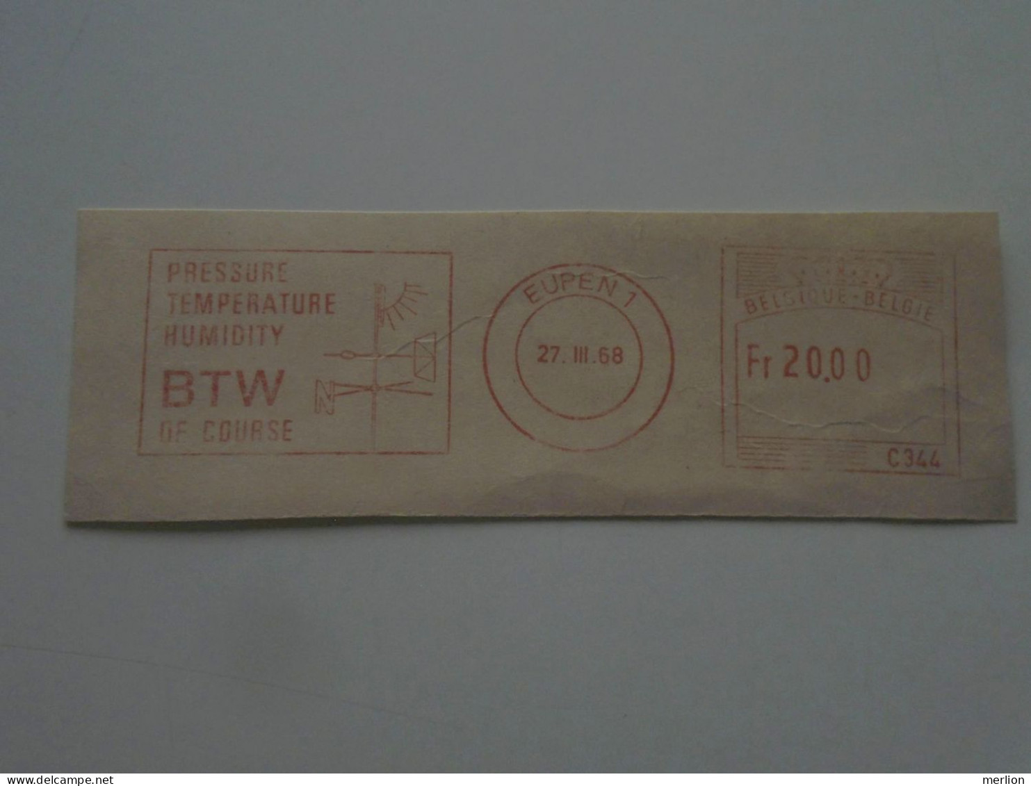 D200527   Red  Meter Stamp  Cut -EMA - Freistempel- 1968    BTW Eupen   Belgium - 1960-1979
