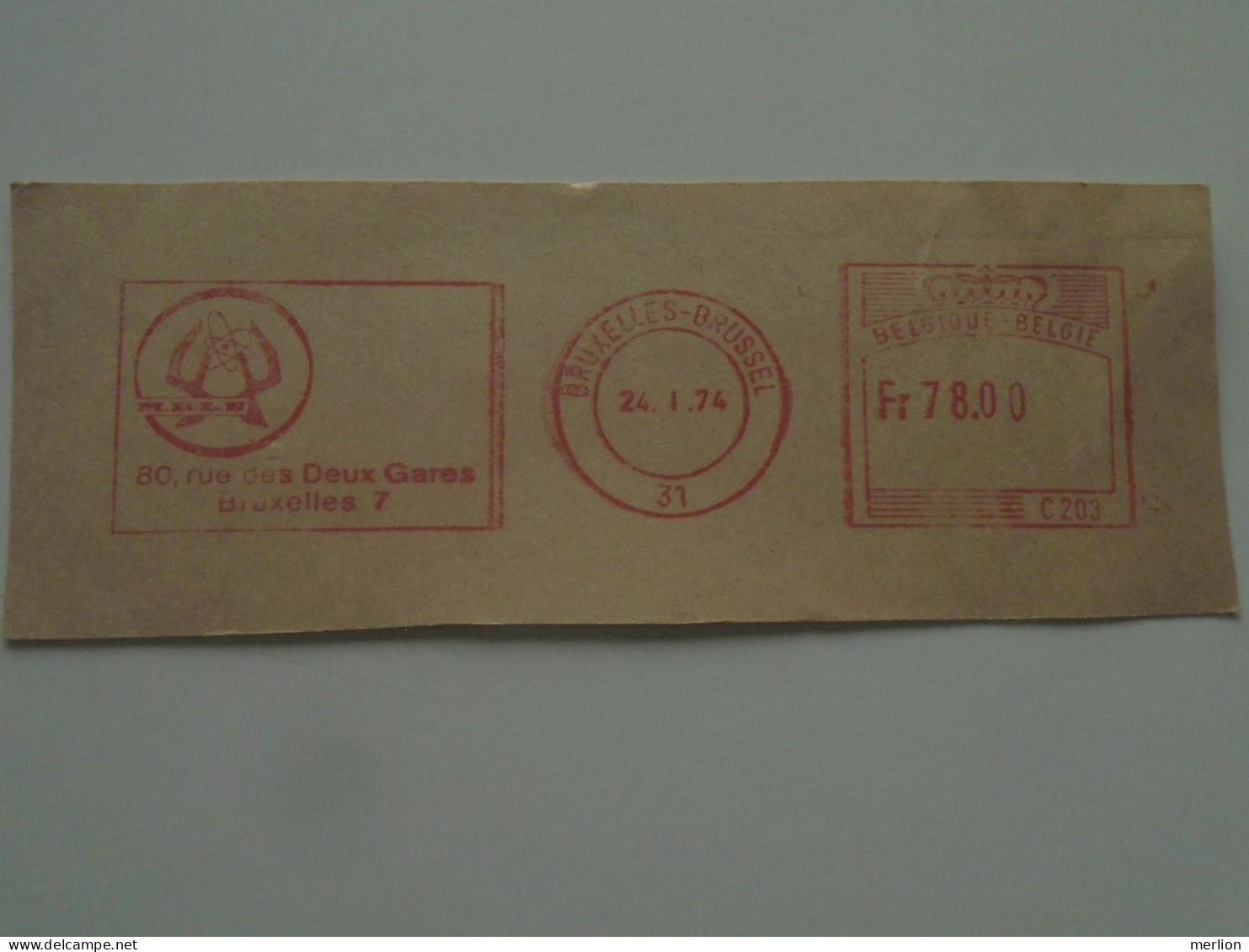 D200529   Red  Meter Stamp  Cut -EMA - Freistempel- 1974 MBLD Bruxelles   Belgium - 1960-79
