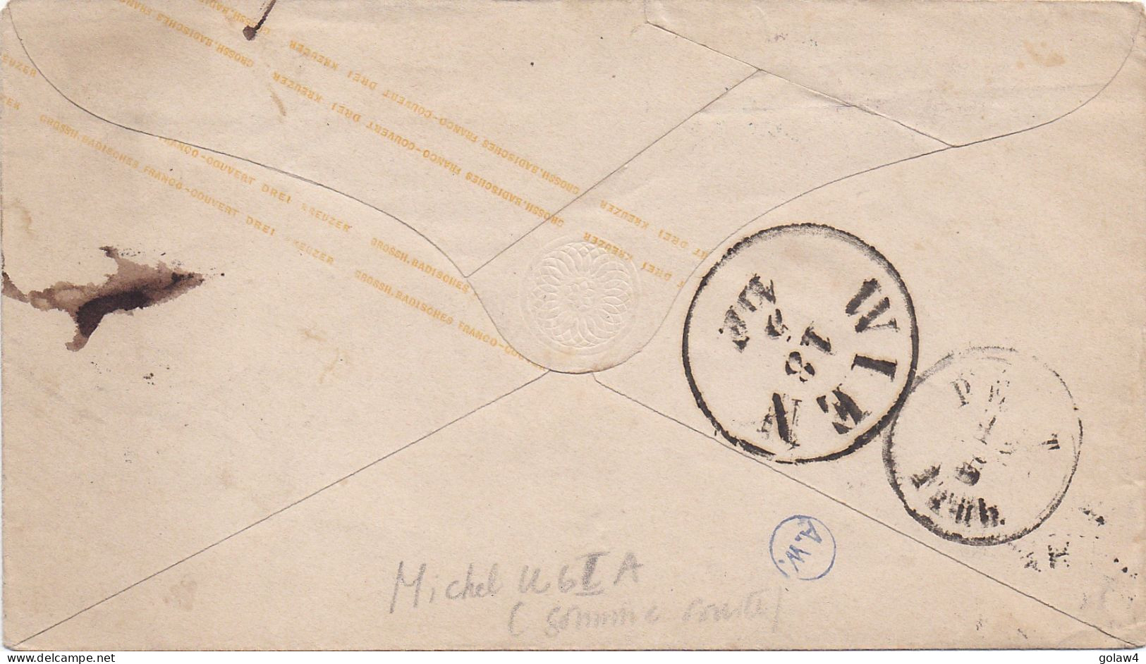 35516# BADEN ENTIER POSTAL ENVELOPPE 147x84mm DREI KREUZER Obl MANNHEIM Pour PEST HONGRIE BADE GANZSACHE STATIONERY - Postal  Stationery
