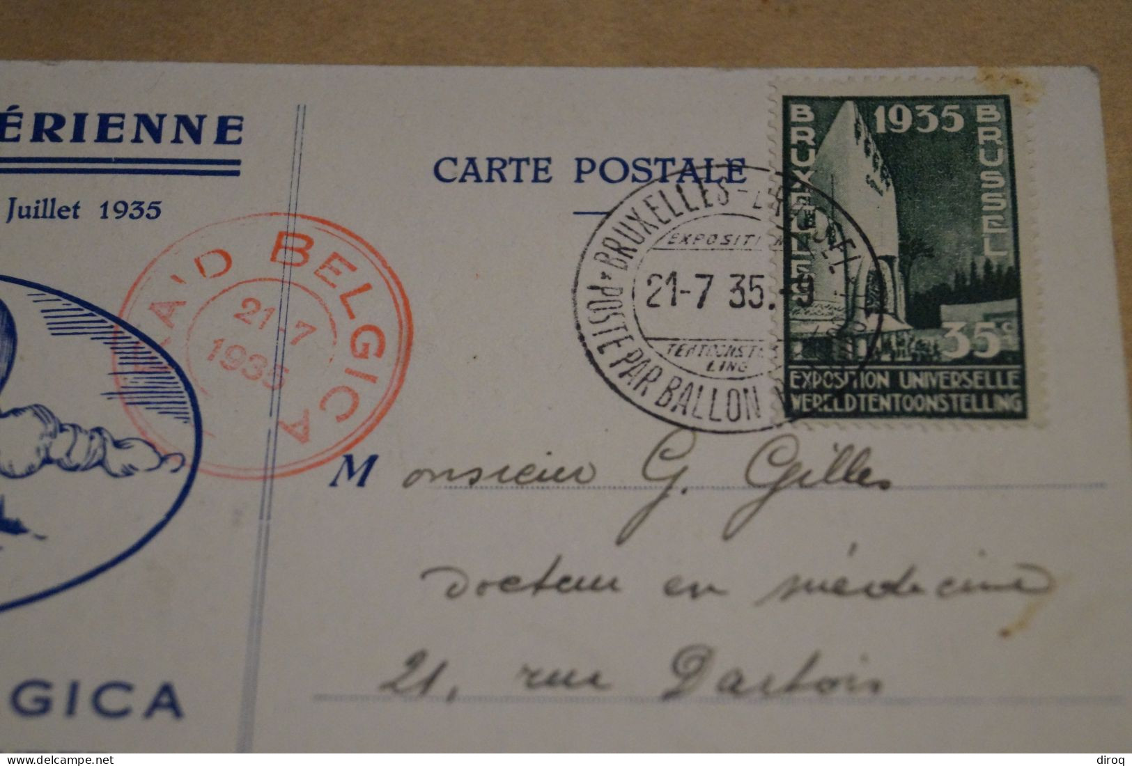 Très Bel Envoi Poste Aérienne,1935,Ballon Belgica 162 , Collection ,collector - Lettres & Documents