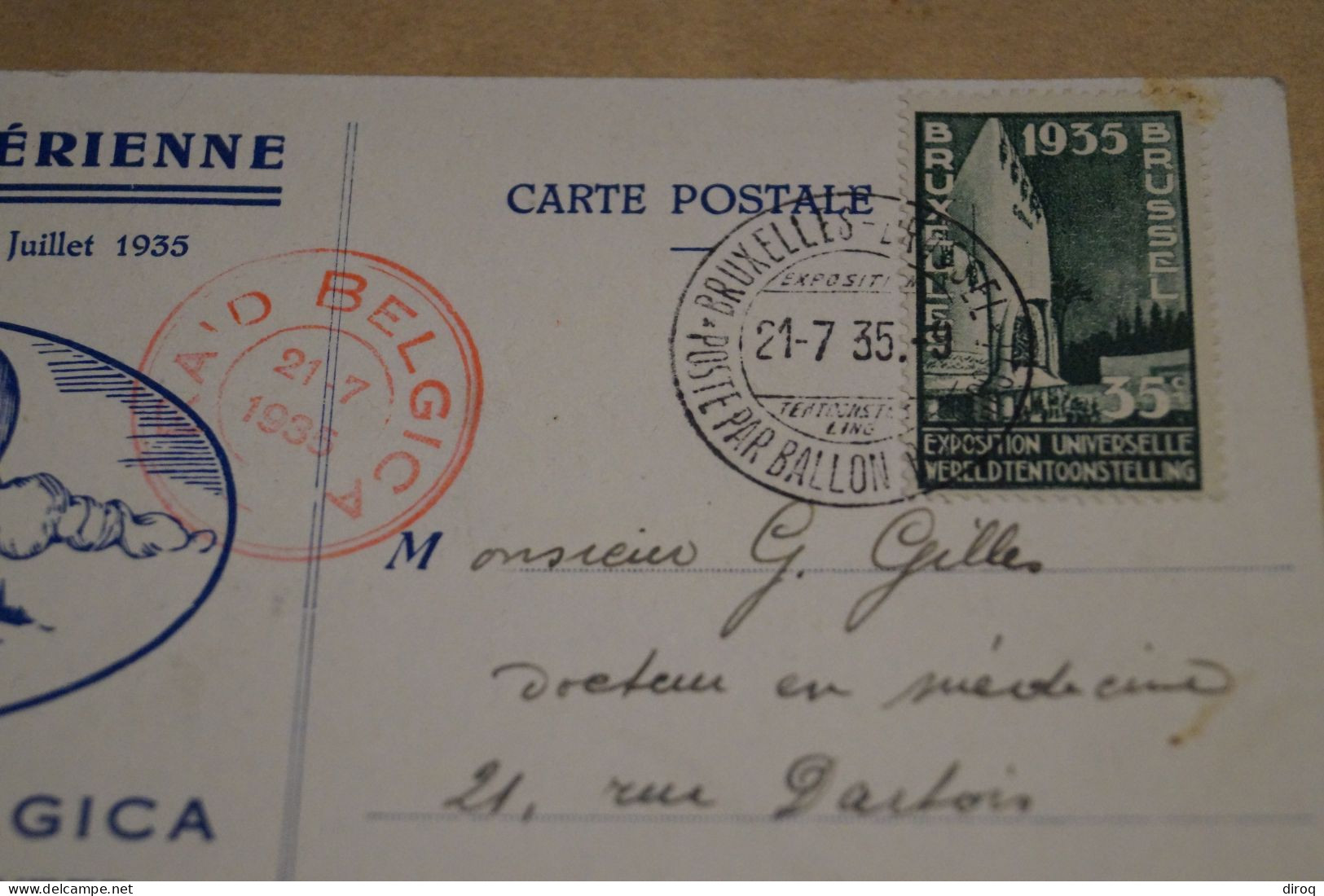 Très Bel Envoi Poste Aérienne,1935,Ballon Belgica 162 , Collection ,collector - Covers & Documents