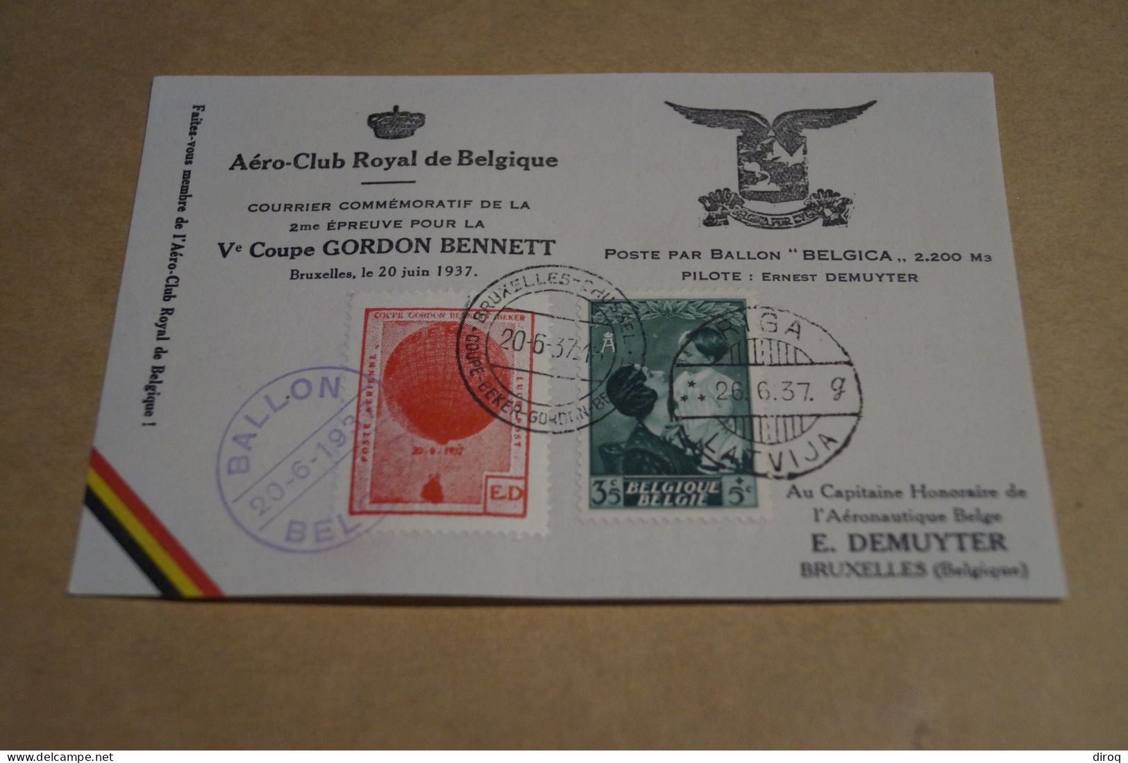 Très Bel Envoi Poste Aérienne,1937,Aéroclub Belgique Par Ballon, T. ED. Rouge , Collection ,collector - Brieven En Documenten