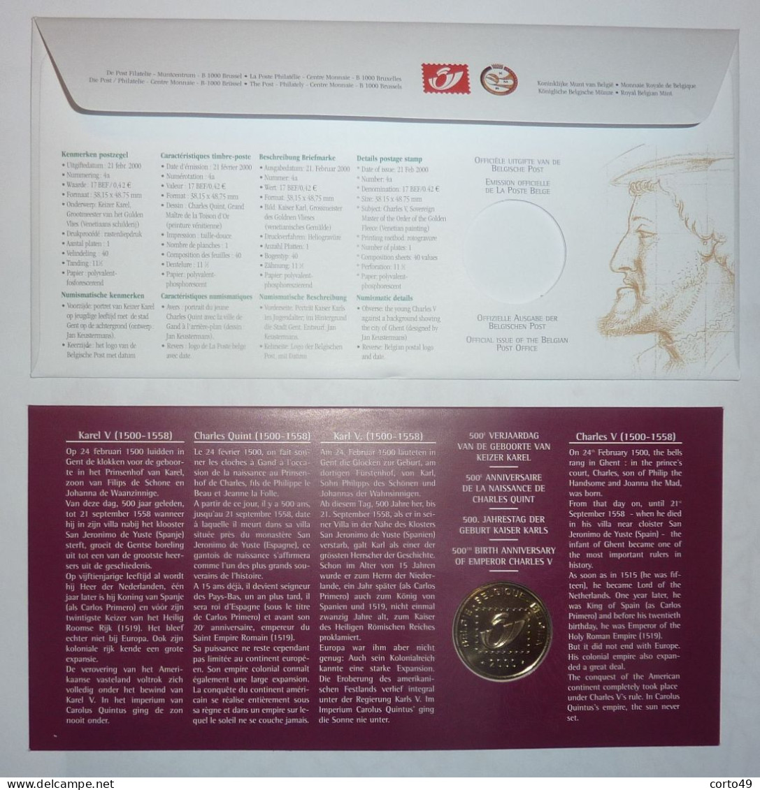 N°2787 NUMISLETTER - 500 E ANNIVERSAIRE DE LA NAISSANCE DE CHARLES QUINT -   19-2-2000 , Voir Les 3 Scans ! - Numisletter