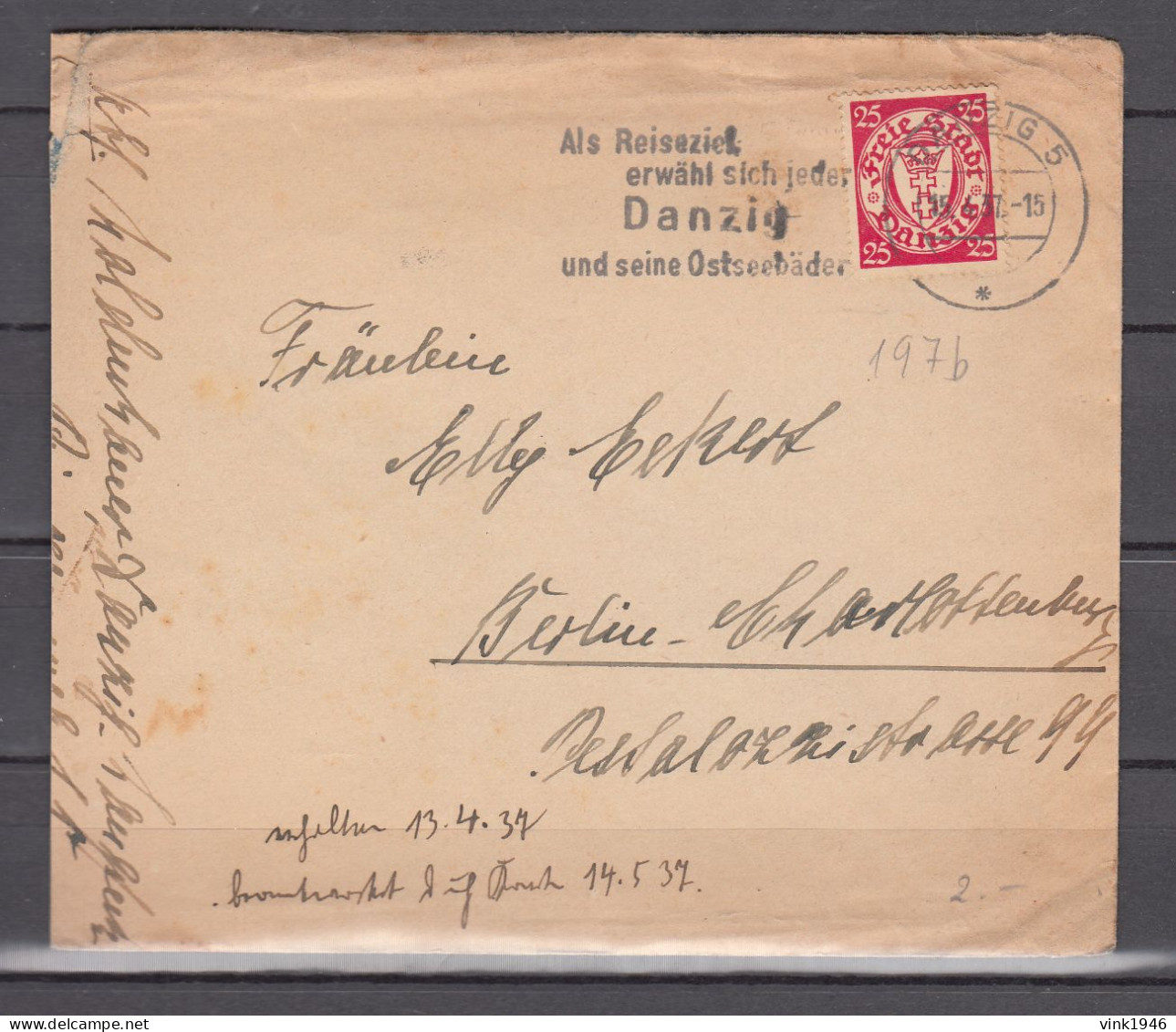 Danzig 1937, Mi 246 Auf Brief Mit MS 01.7 Als Reisziel Erwähl Sich Jeder DANZIG Und Seine Ostseebäder(D3659) - Postwaardestukken