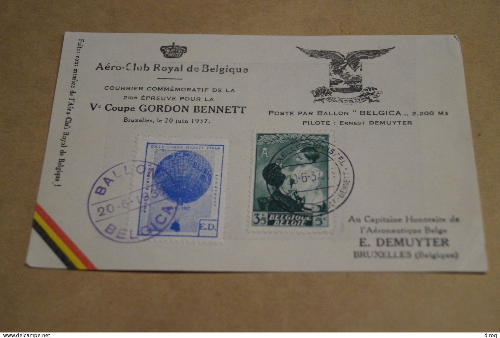 Très Bel Envoi Poste Aérienne,1937,Aéroclub Belgique Par Ballon, T. ED. Bleu , Collection ,collector - Cartas & Documentos