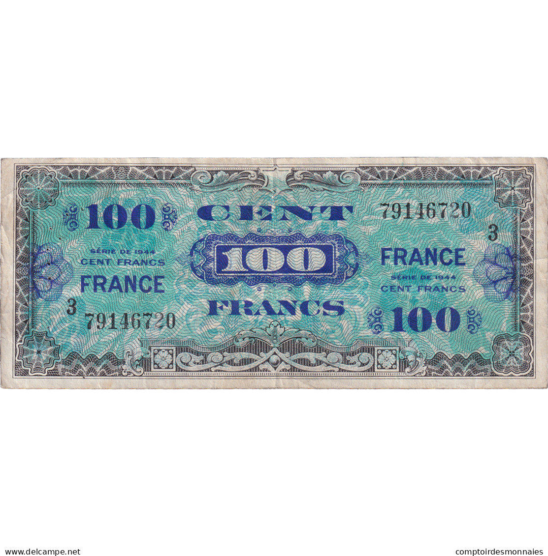 France, 100 Francs, Drapeau/France, 1945, 79146720, TB+, Fayette:VF25.3 - 1945 Verso Frankreich