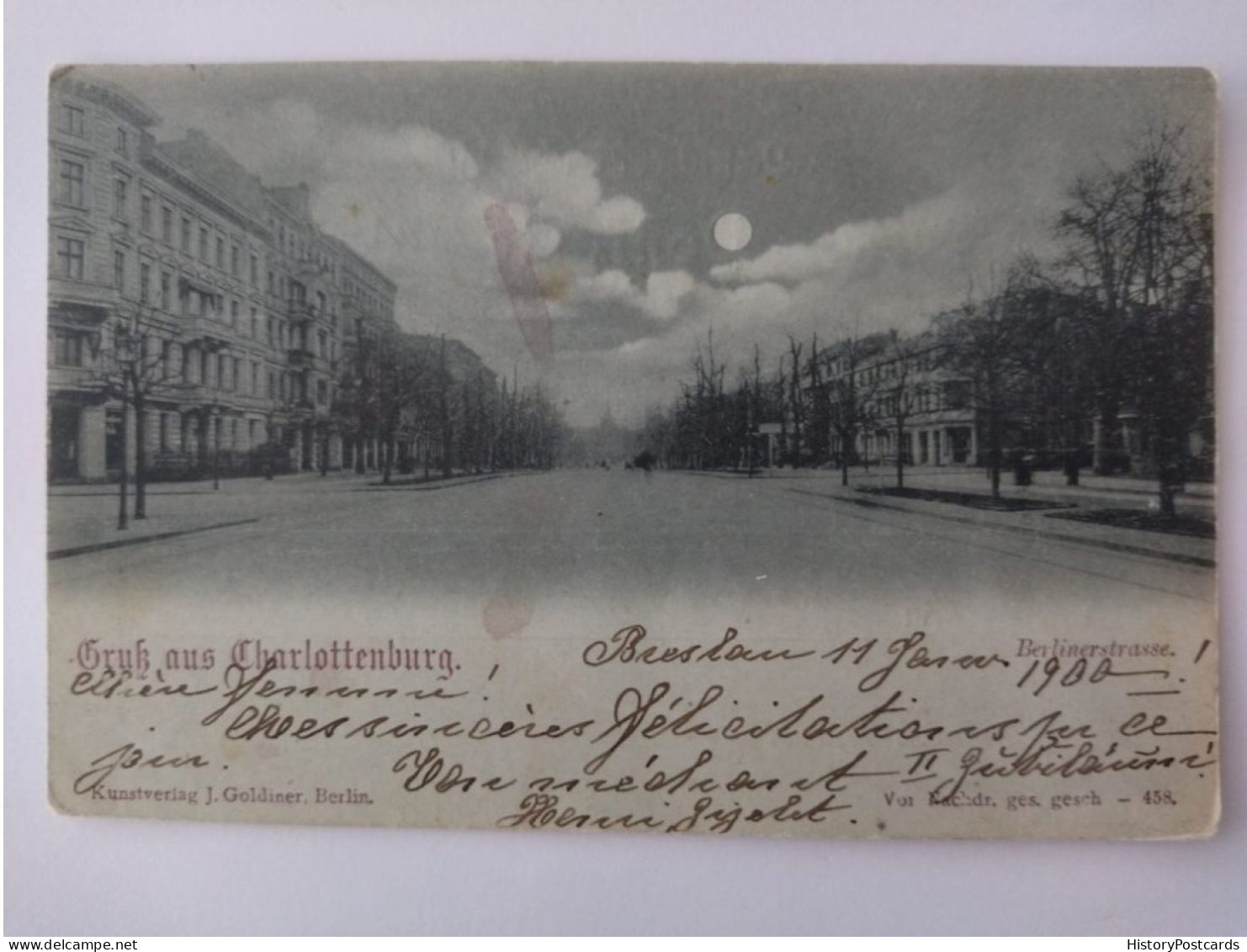 Gruss Aus Charlottenburg, Berlinerstraße, Mondschein-AK, 1900 - Charlottenburg