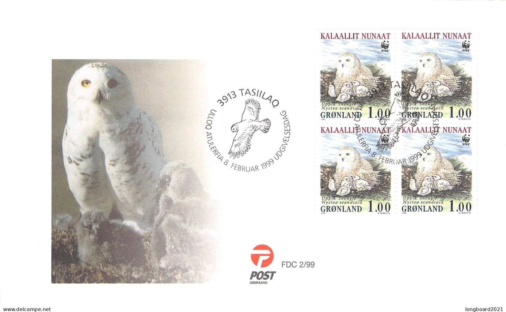 GREENLAND - FDC WWF 1999 - SNOWY OWL / 4233 - FDC