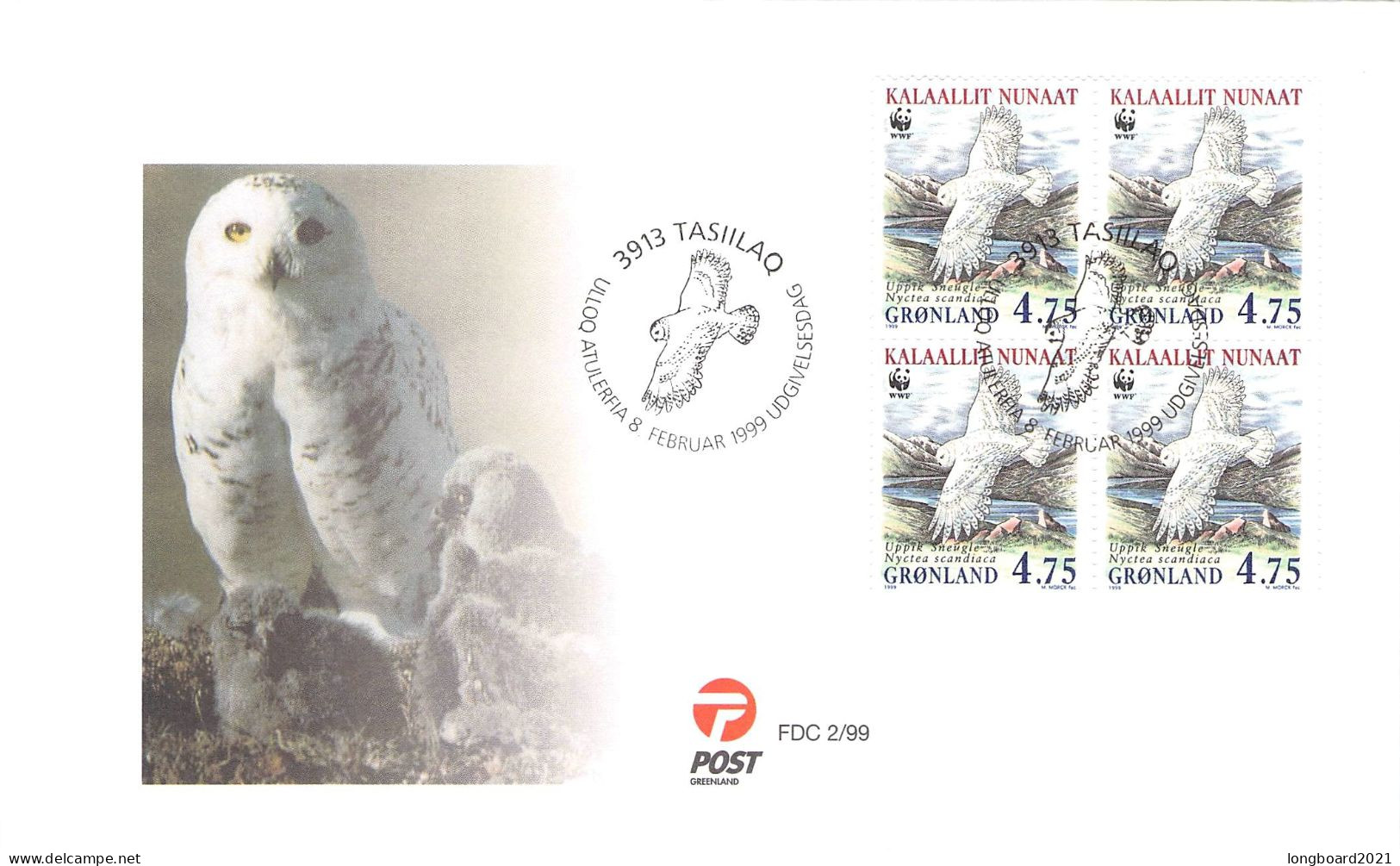 GREENLAND - FDC WWF 1999 - SNOWY OWL / 4233 - FDC