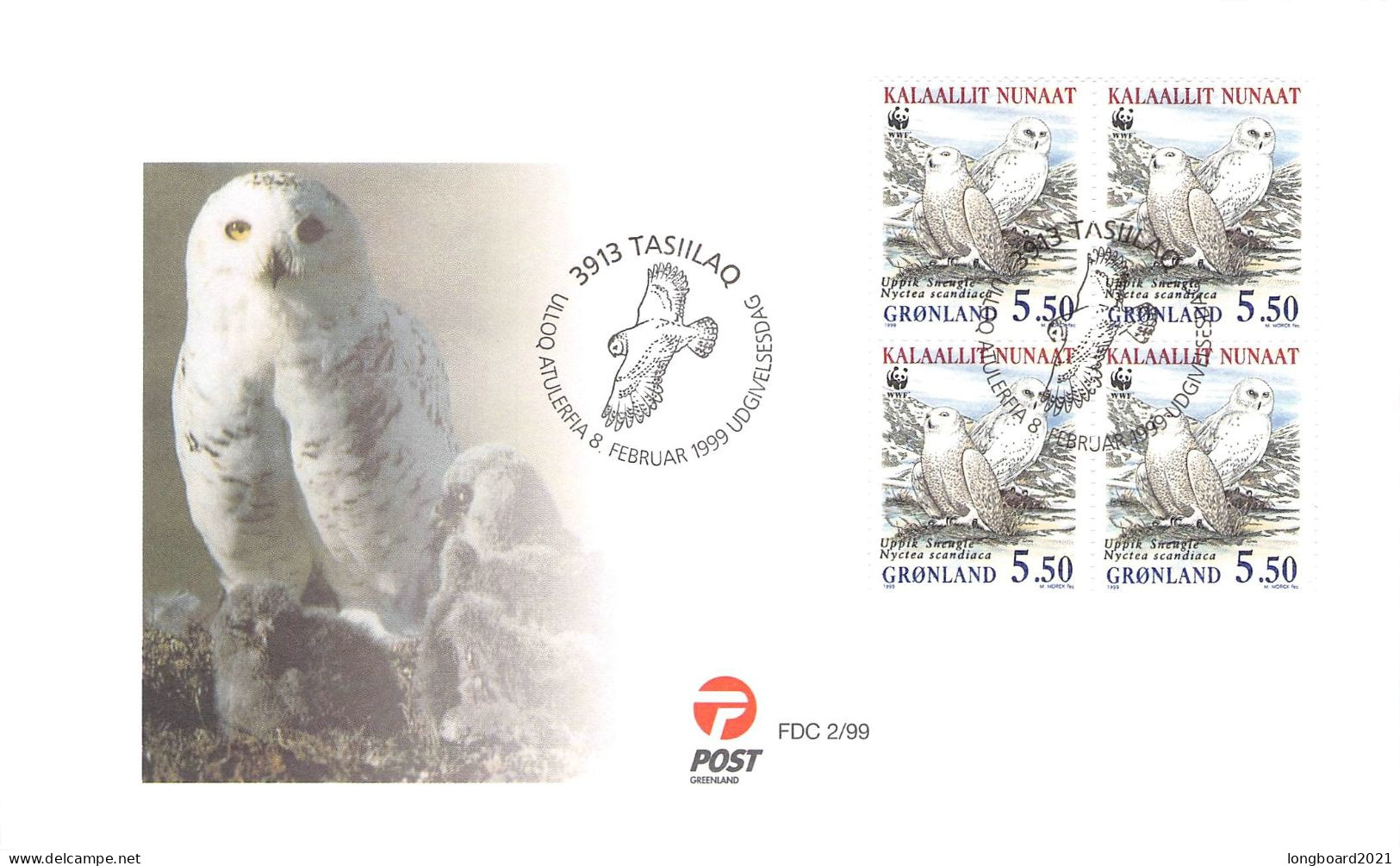 GREENLAND - FDC WWF 1999 - SNOWY OWL / 4233 - FDC