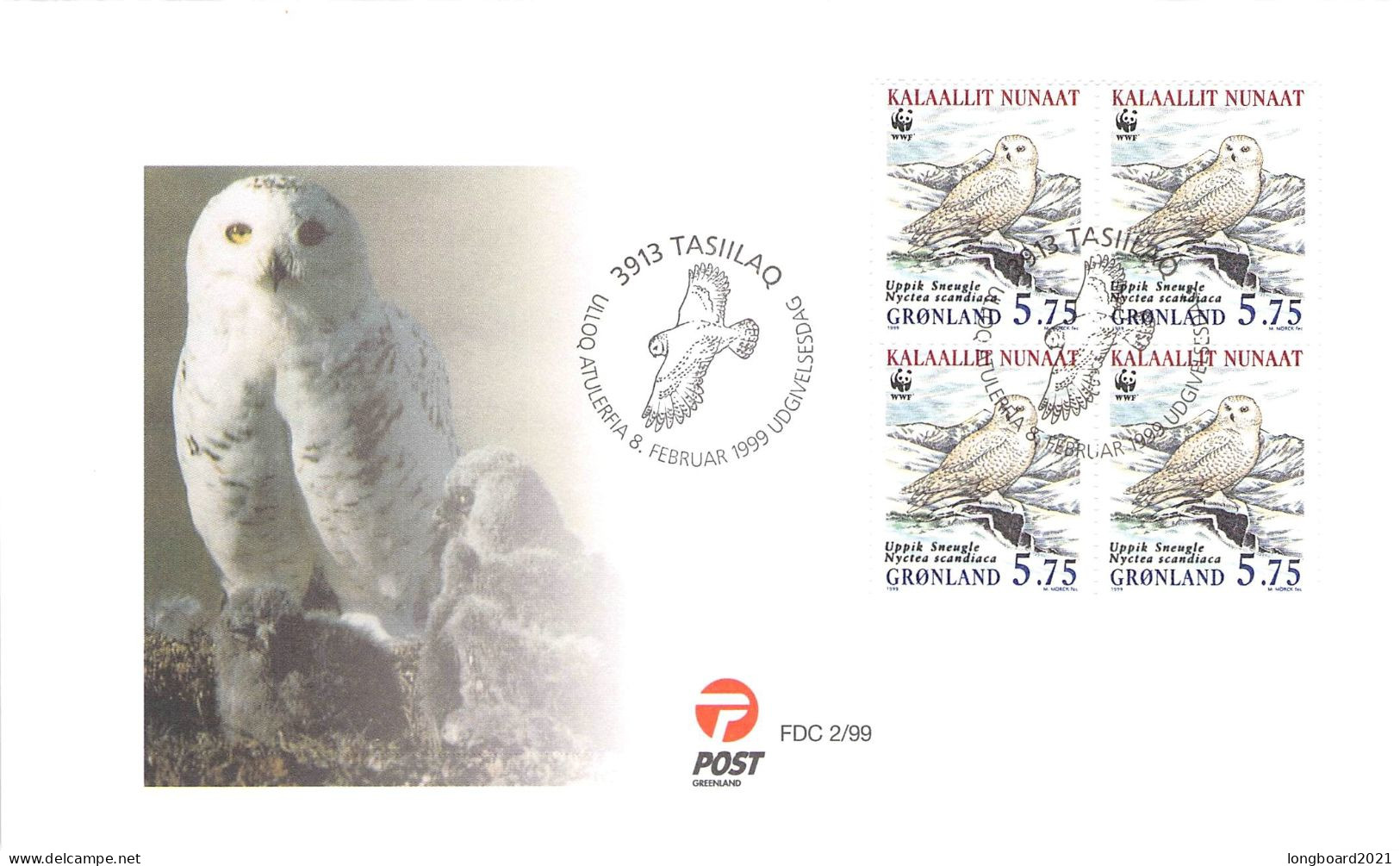 GREENLAND - FDC WWF 1999 - SNOWY OWL / 4233 - FDC