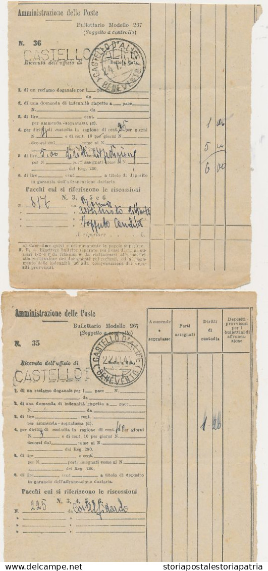 1938/42 CASTELLO D'ALIFE BENEVENTO 4 MODELLI 267 DIRITTI CUSTODIA PACCHI CON PACCHI POSTALI - Colis-postaux