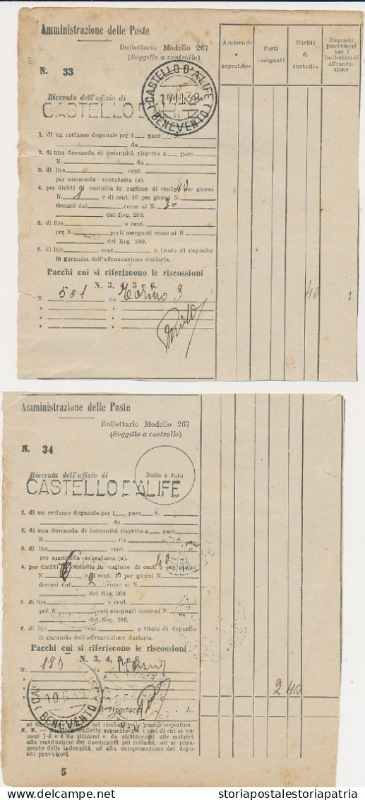 1938/42 CASTELLO D'ALIFE BENEVENTO 4 MODELLI 267 DIRITTI CUSTODIA PACCHI CON PACCHI POSTALI - Paketmarken