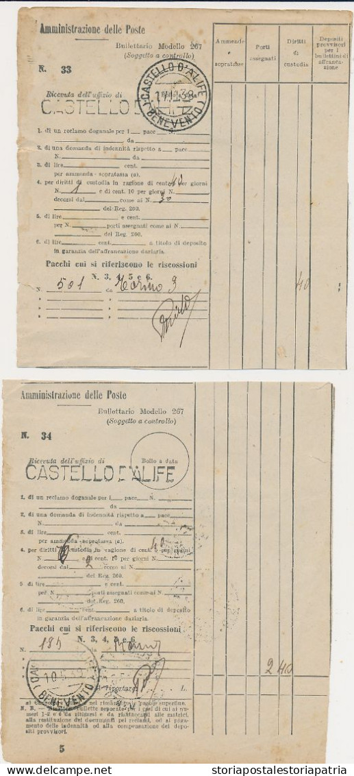1938/42 CASTELLO D'ALIFE BENEVENTO 4 MODELLI 267 DIRITTI CUSTODIA PACCHI CON PACCHI POSTALI - Colis-postaux