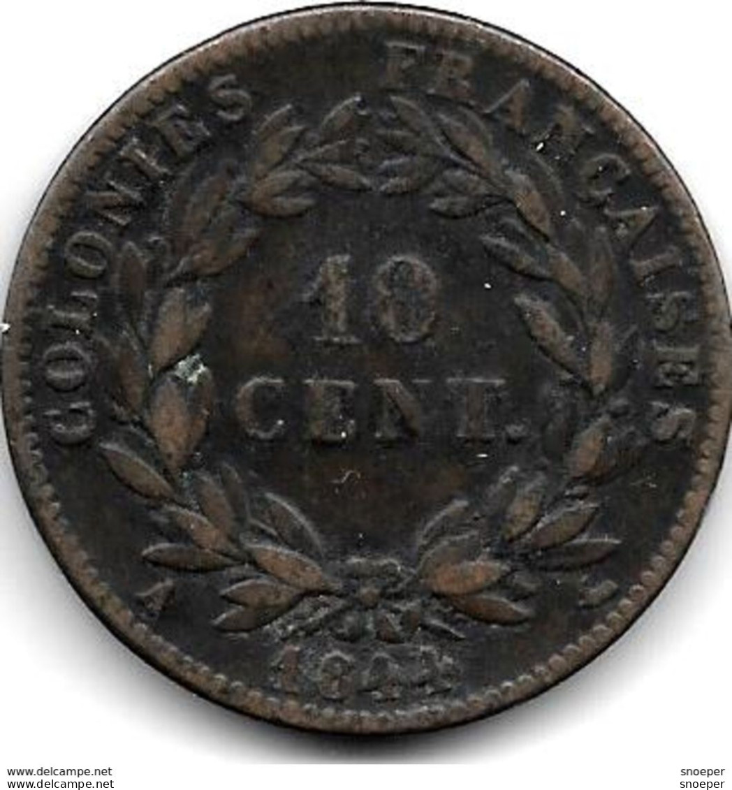 *french Colonies 10 Centimes 1844 A  Km 13 Vf - Other & Unclassified