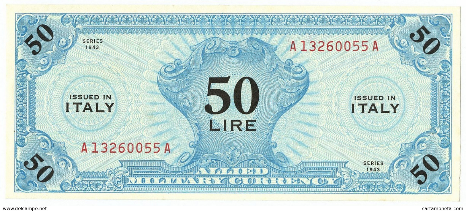 50 LIRE OCCUPAZIONE AMERICANA IN ITALIA MONOLINGUA BEP 1943 QFDS - Ocupación Aliados Segunda Guerra Mundial