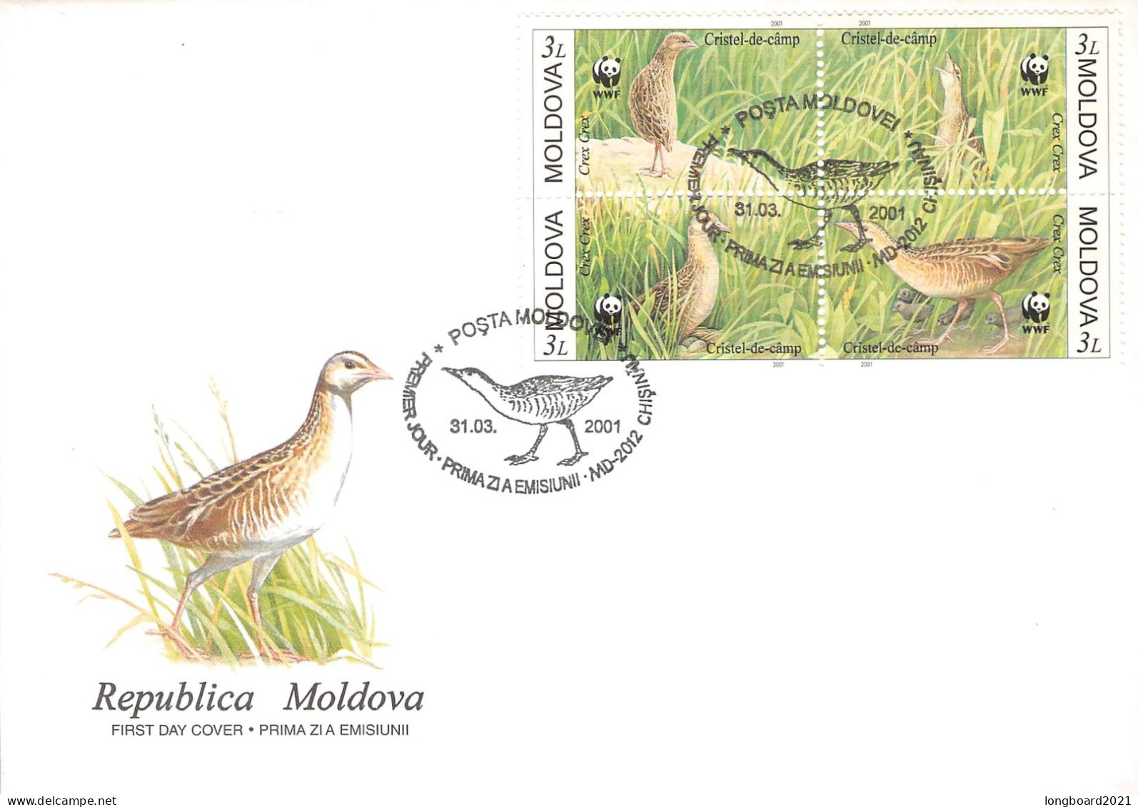 MOLDOVA - FDC WWF 2001 - CREX CREX / 4237 - Moldawien (Moldau)