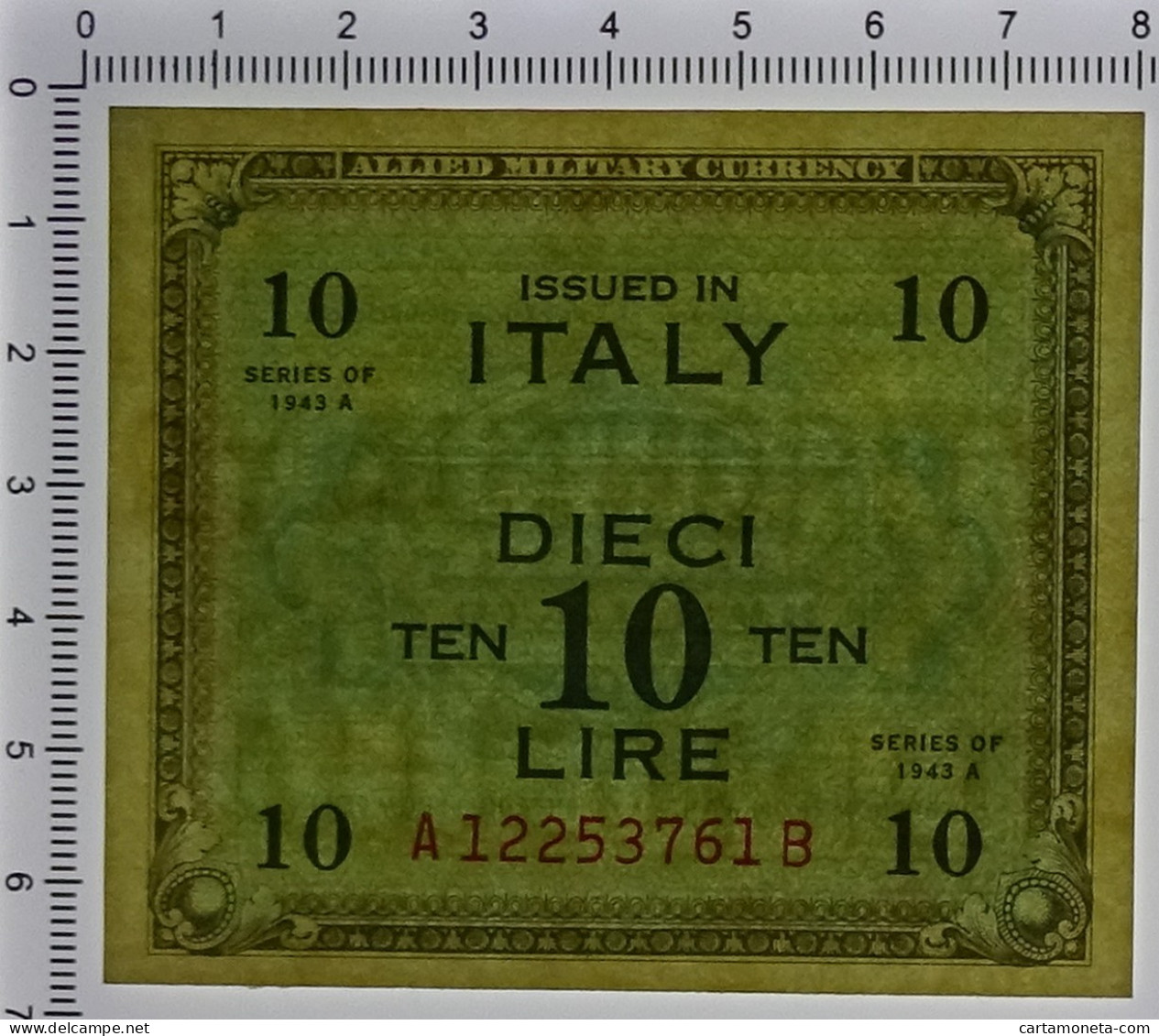 10 LIRE OCCUPAZIONE AMERICANA IN ITALIA BILINGUE FLC A-B 1943 A QFDS - Ocupación Aliados Segunda Guerra Mundial