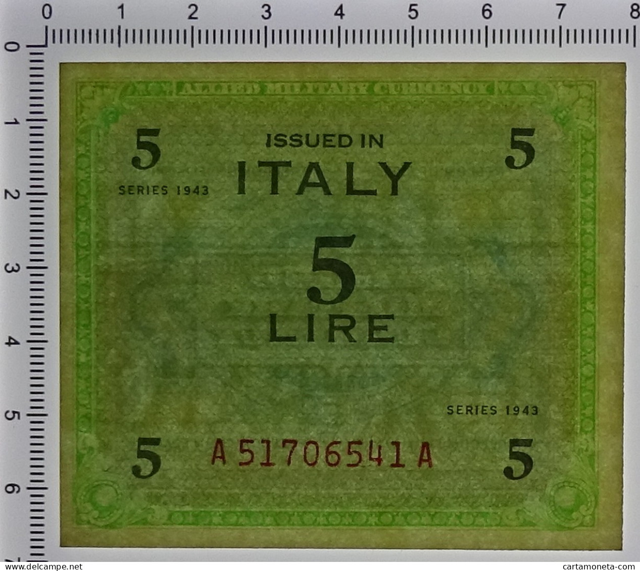 5 LIRE OCCUPAZIONE AMERICANA IN ITALIA MONOLINGUA FLC 1943 QFDS - Occupazione Alleata Seconda Guerra Mondiale