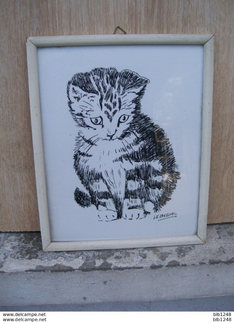 Art & Antiquités > Tableaux > Le Chaton  Dessin Encre Original Encadré De Bernard Le Beguec - Drawings