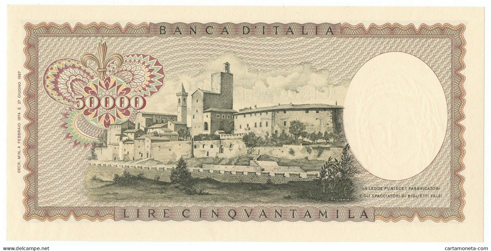 50000 LIRE BANCA D'ITALIA LEONARDO DA VINCI MEDUSA 04/02/1974 FDS-/FDS - Other & Unclassified