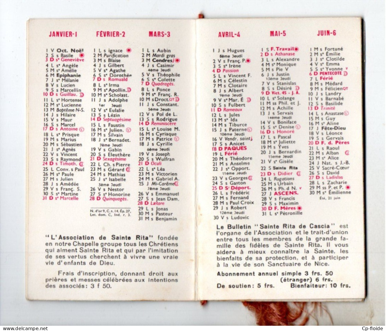 IMAGE PIEUSE . RELIGIEUSE. CALENDRIER 1965. " QUE SAINTE-RITA VEILLE SUR VOUS TOUT LE LONG DE L'ANNÉE " - Réf. N°38344 - - Petit Format : 1961-70