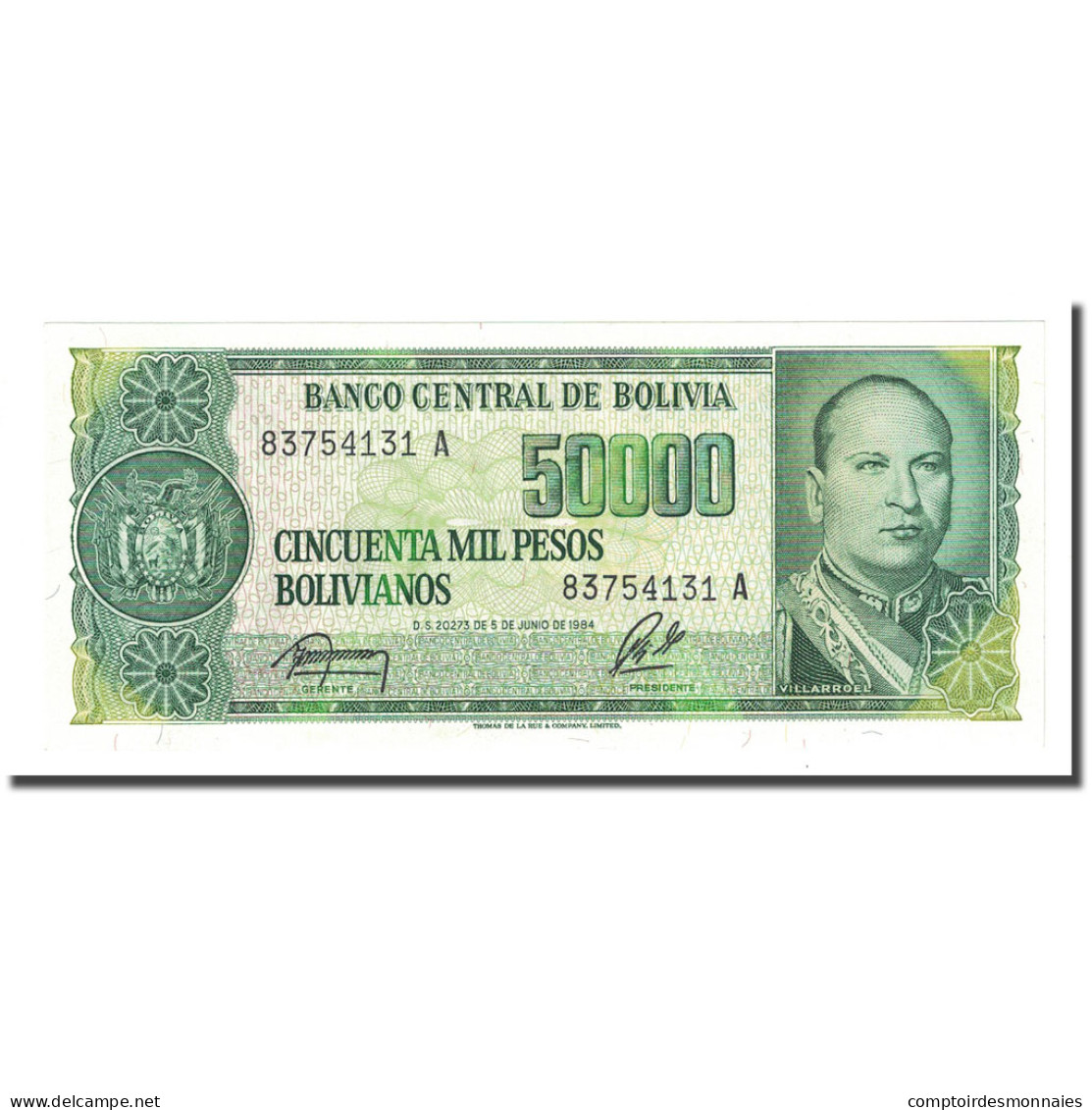 Billet, Bolivie, 50,000 Pesos Bolivianos, D. 1984-06-5, KM:170a, NEUF - Bolivien