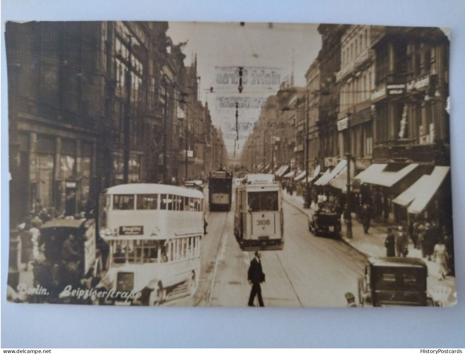 Berlin, Leipziger Straße, DD-Bus, Strassenbahn, Autos, Geschäfte, 1927 - Mitte