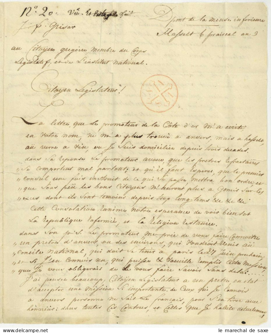 P.95.P. HASSELT 1801 Grisar A L'abbe Gregoire à Paris Texte - 1792-1815: Conquered Departments