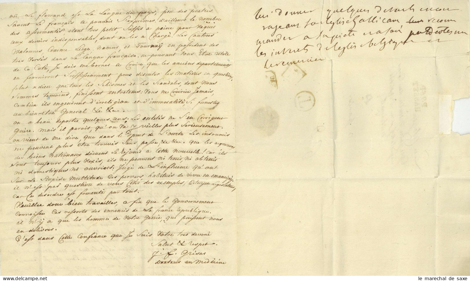 P.95.P. HASSELT 1801 Grisar A L'abbe Gregoire à Paris Texte - 1792-1815: Conquered Departments