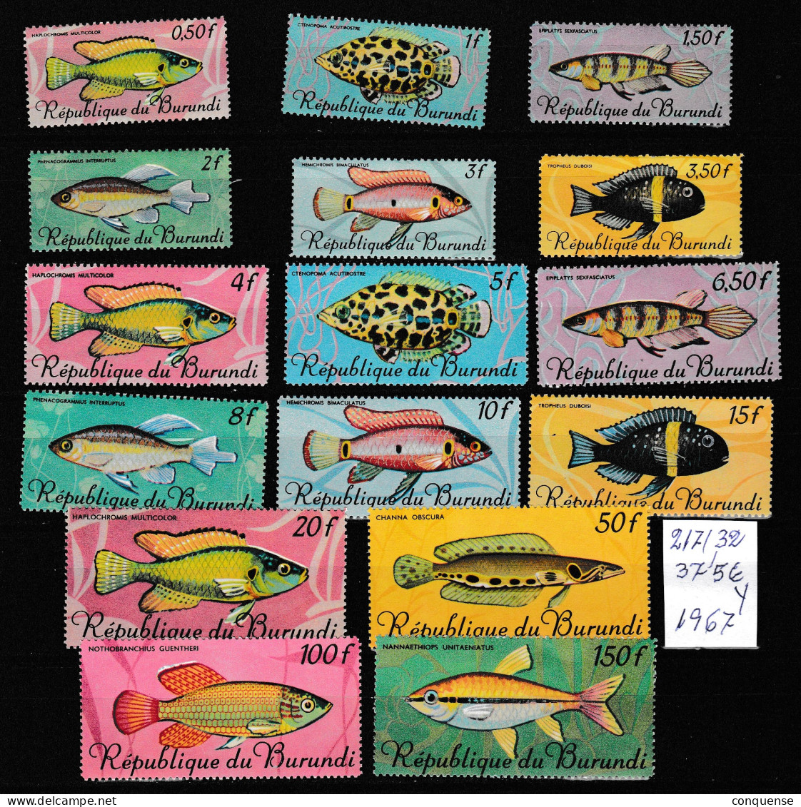 BURUNDI  1967  **  MNH   YVERT   217\32   PECES  VALOR  ALTO - Unused Stamps