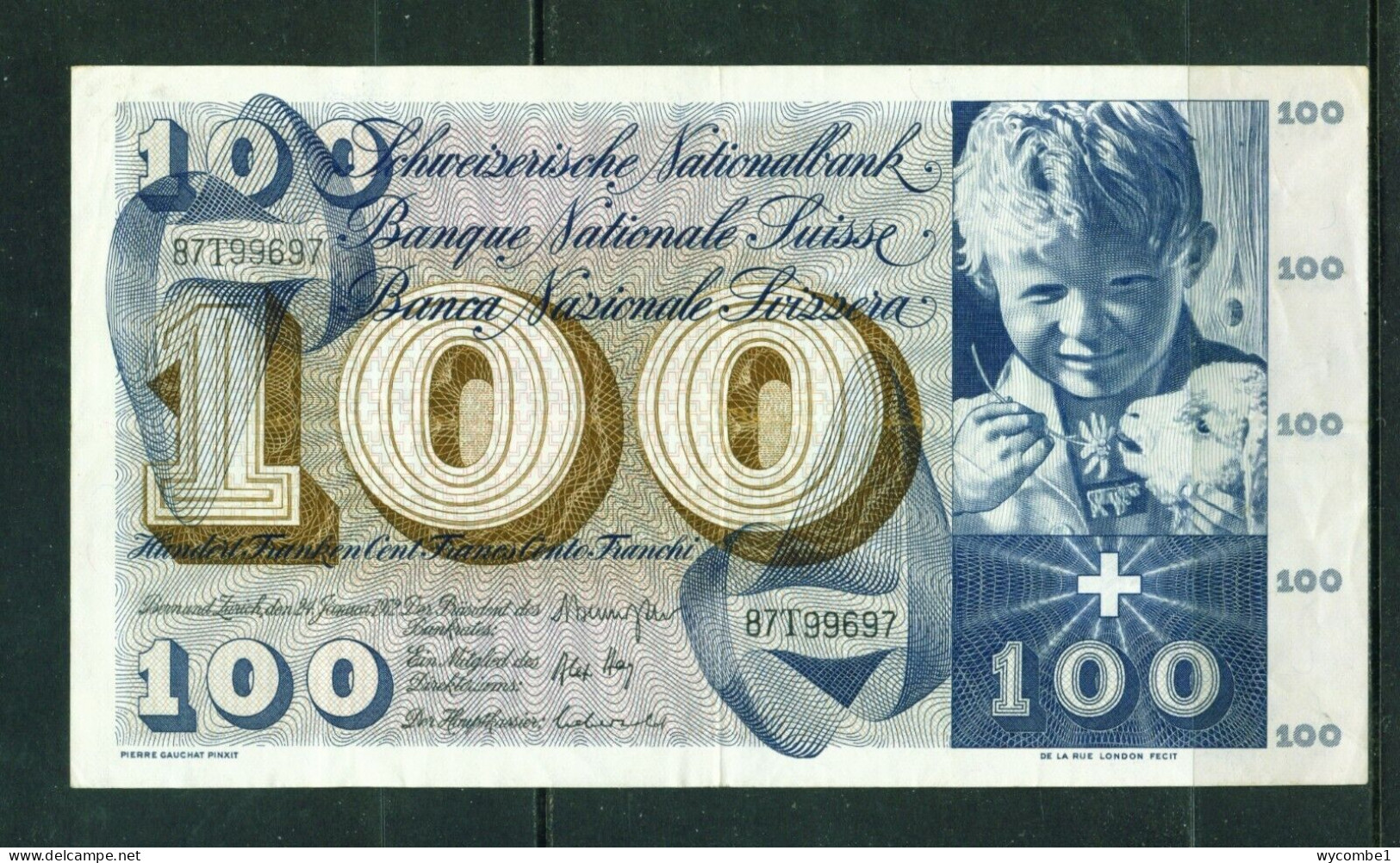 SWITZERLAND - 1972 100 Francs Circulated Banknote - Switzerland
