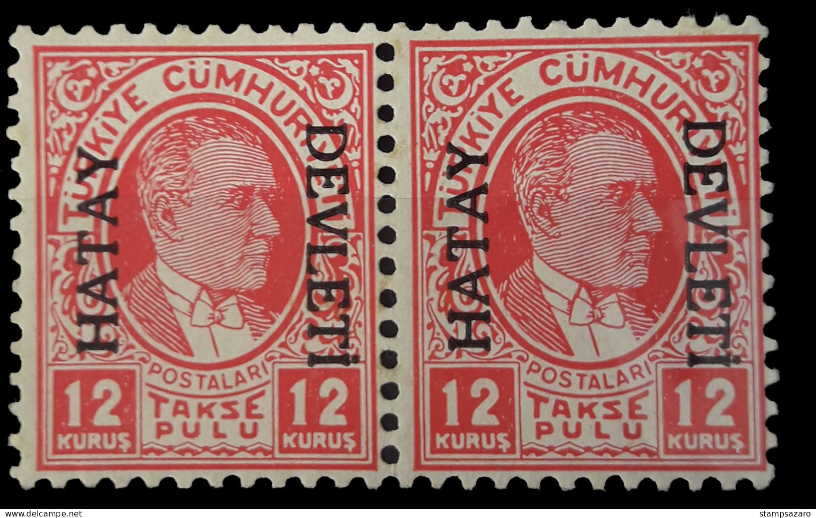 Alexandrette , Alexandretta, Hatay, Turkey  Surch. Stamp 12 Pi. Pair Rare MNH  ** - Unused Stamps