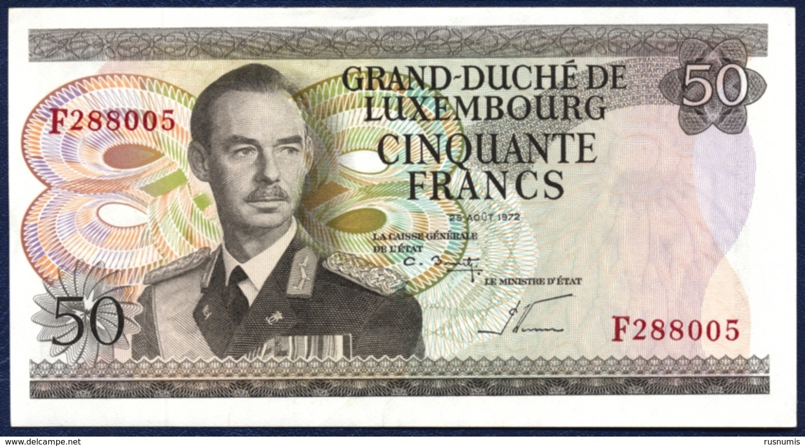 LUXEMBOURG 50 FRANCS P-55b GRAND DUKE JEAN STEELWORKERS 1972 UNC - Luxembourg